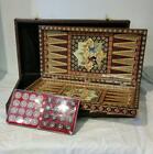 Chess And Backgammon Set With Khatam free Leather Case Foldable21x12x4''Handmade