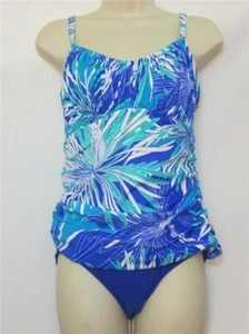 Neu ohne Etikett Swim Solutions 2-teiliger Tankini mit Bikini hellblau Blumendruck Größe 10 - Bild 1 von 6