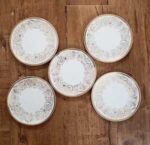 Set 5 piattini vintage PEARL CHINA Co. decorati a mano oro 22 kt beige 6" - Foto 1 di 10
