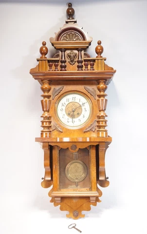 Rarity Antique Wall Clock With Pendulum And Art Nouveau Enamel Cipher Sheet Rim Cover