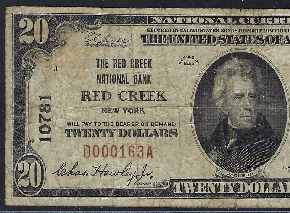 🇺🇸 NY 1929 $20   ♚♚ RED CREEK, NEW YORK ♚♚ PCGS FINE 12   VERY HARD TO FIND!!! - Image 1 of 3