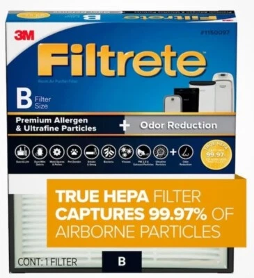2X 3M Filtrete TRUE HEPA Air Purifier Filter 1150097 Size B Allergen Odor Defens - Image 1 of 4