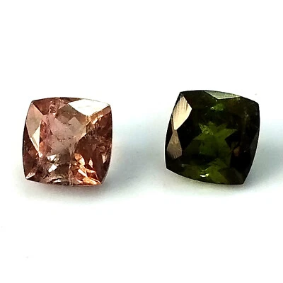 Natural Cushion Cut Tourmaline 6X6 mm Pink,Green Color Faceted Gemstone 2 Piece - Image 1 of 4