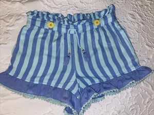 Matilda Jane Blue Shorts Girls 8 Striped Pom Pom Ruffle Button Ruffles - Picture 1 of 11