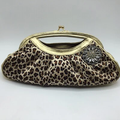 Beverly Feldman Leopard Clutchbag with Rhinestone Flower - Image 1 of 4