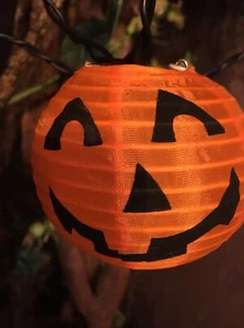 Halloween Kürbis Nylon Runde Laterne 10 Lichterketten 9 Fuß Orange/Schwarz Neu - Bild 1 von 6