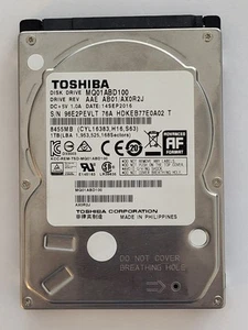 MQ01ABD100, HDKEB77E0A02 T, AB01/AX0R2J, 14 SEP 2016, Toshiba 1Tb 2.5" SATA HDD - Picture 1 of 2