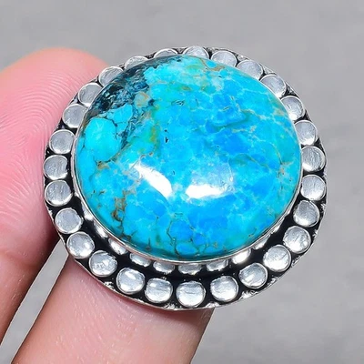 Anillo de joyería ajustable hecho a mano con piedras preciosas de forma redonda turquesa tibetana SR 2354 Foto 1 de 4
