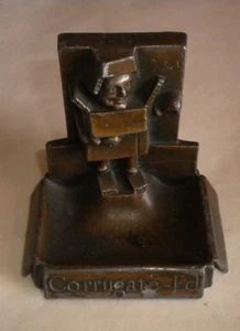 +CORRUGATE-ED NATICK MASS Advertising Ashtray Figural Cardboard Man Vintage Sign - Picture 1 of 4