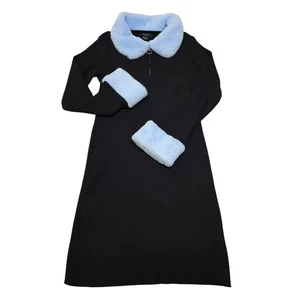 Forever 21+ 3X Black Ribbed Mini Dress Light Blue Faux Fur Collar Cuffs - Picture 1 of 10