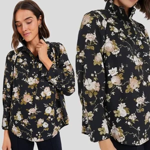 Biesen NEU Midnight Garden schwarz Blumen Kragen Corrigan Bluse Top Gr. M - Bild 1 von 9