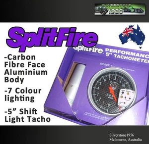 Splitfire 5" TACHO Shift Light 7 Color Change Lighting 11,000 RPM Carbon Fibre - Picture 1 of 2
