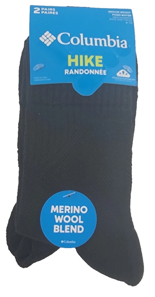 2 pares de calcetines Columbia para hombre cuarto de caminata lana merino zapatos negros talla 6-12 Foto 1 de 3