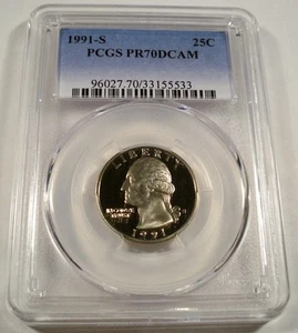 1991-S 25c PCGS PR70DCAM WASHINGTON CUARTO PRUEBA CAMAFEO PROFUNDO PR 70 DC - Imagen 1 de 4