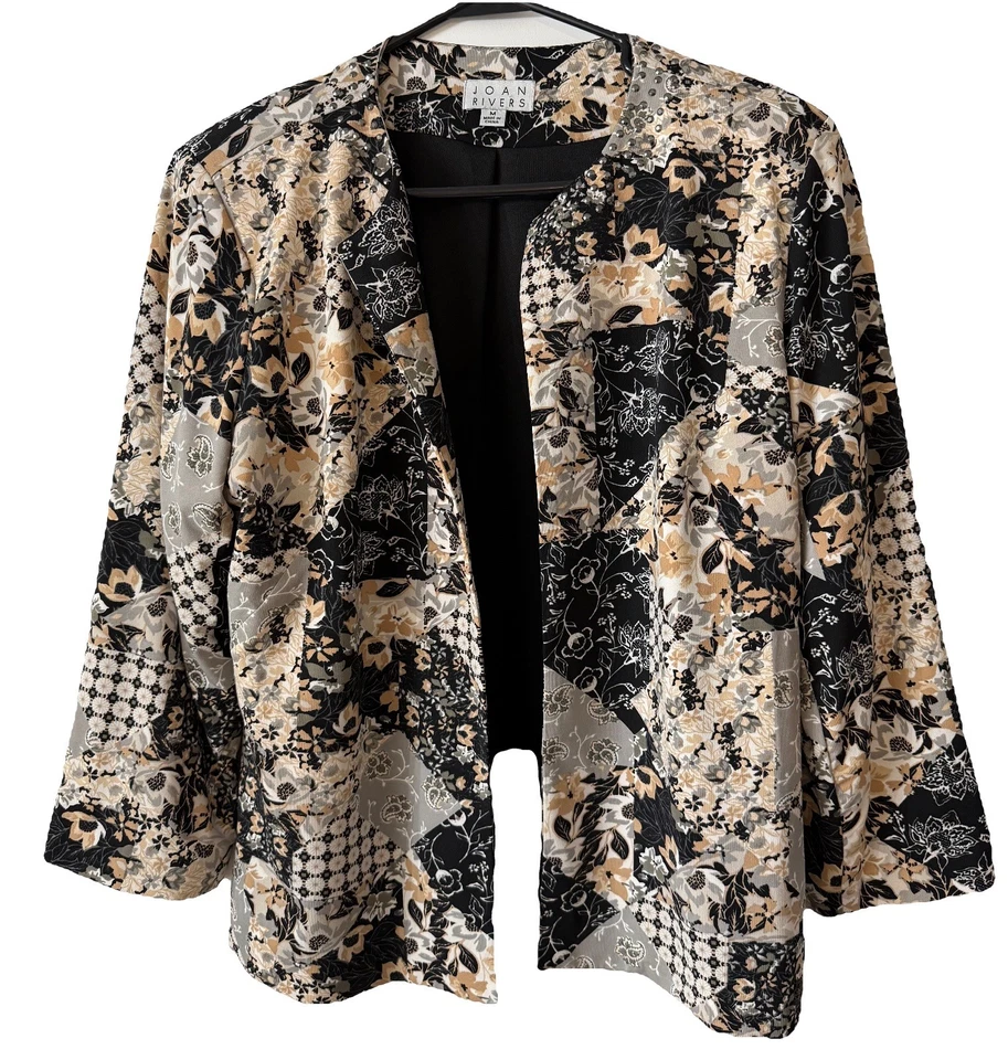 Chaqueta Blazer de Viaje Joan Rivers Classics Para Mujer Beige Negra Forrada Talla M Foto 1 de 4