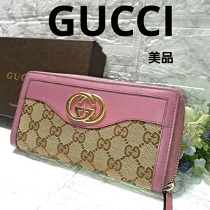 Gucci Long Wallet GGPattern Charm Canvas Leather Brown x pink Shipped from Japan - Picture 1 of 19
