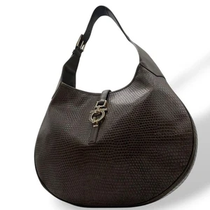 Salvatore Ferragamo Green Leather Gancini Shoulder Bag Tote Authentic Excellent - Picture 1 of 10