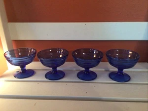 Beautiful Set of 4 Hazel Atlas MODERNTONE Cobalt Blue Compote Sherbet Glasses - Picture 1 of 13