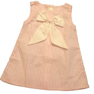 Vestito Frumpy Rumps Neonata Bambina 18 Mos Cotone Rosa Candy Righe Grande Fiocco NUOVO - Foto 1 di 4