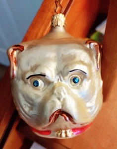 Vintage Inge Germany Glas handbemalt Hund Eule Katze 3 Gesichter Weihnachtsschmuck EUC 4" - Bild 1 von 3