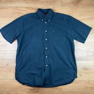 Herren Vintage Tommy Hilfiger Schwarz Kurzarm Hemd Größe L Passt XL - Bild 1 von 5