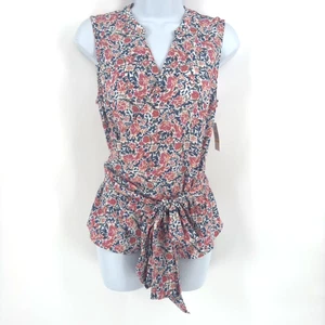 1. State Top Womens Small Cabana Blue Coral Multi Wrap Tie Waist Sleeveless - Picture 1 of 9