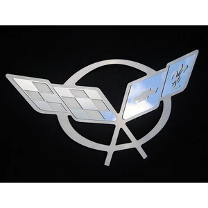 Crossed Flags Hood Badge for 1997-2004 Chevy Corvette w/OE Pad [Stainless Steel] - Picture 1 of 6