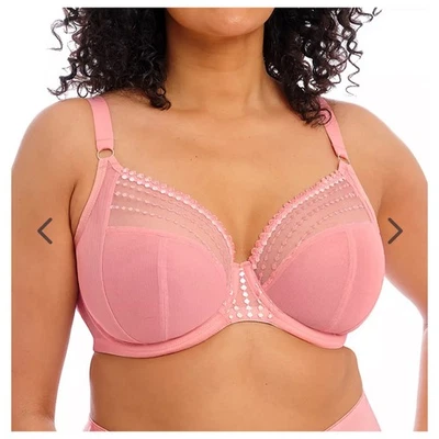 Elomi Matilda Underwire Plunge Bra Rose 40DD Embroidered Mesh J Hook Racerback - Image 1 of 4