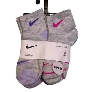 Nike Girls Lightweight Ankle Socks, 6 Pack, Youth 10C-3Y, XS Sock Size 5-7, New - Picture 1 of 3
