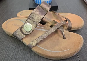 Aetrex Izzy Bronze Kunstleder Komfort Pantoletten Sandalen Größe 7 Orthese - Bild 1 von 7