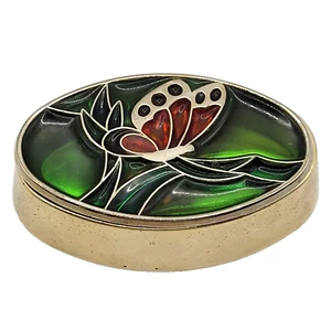 Butterfly  Stained Glass Style & Brass Two Piece Trinket Jewelry Pill Vanity Box - Picture 1 of 22