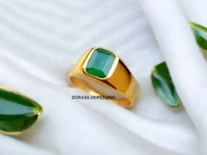 Anillo de plata esterlina 925 con esmeralda para hombres y mujeres anillo de sello piedras preciosas regalo joyería - Imagen 1 de 8
