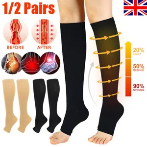 Unisex Medical Compression Socks Support Varicose Veins Open Toe Flight Stocking - Picture 1 of 19