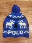 Polo Ralph Lauren Flag Wool Winter Beanie Moose Tree Blue White Os