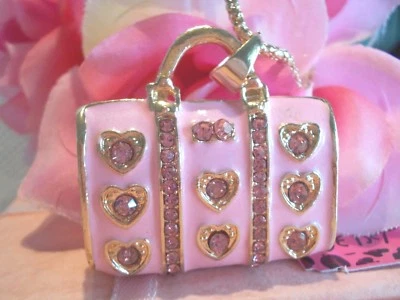 BETSEY JOHNSON CHARMING PINK CRYSTAL AND ENAMEL INLAY PENDANT CHAIN NECKLACE - Image 1 of 4