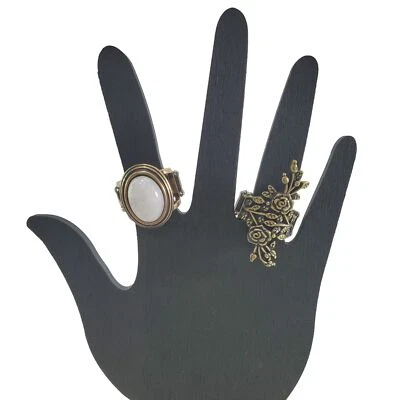 Lote de 2 Anillos Elásticos Bronce Declaración Grande Gran Tamaño Jumbo Floral  Foto 1 de 4