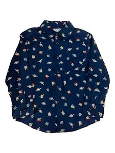 Boys Navy Button Front Snowflake & Dinosaur Long Sleeve Button Down Shirt - Picture 1 of 2