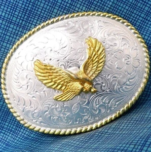 Fibbia cintura Western Eagle cowboy cowgirl classica pergamena vintage anni 80 Nocona .DBD763 - Foto 1 di 8
