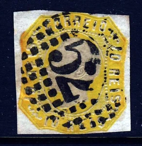 PORTUGAL 1862 Rey Luis 5 Arrois Naranja-Amarillo IMPERFORADO SG 29 VFU - Imagen 1 de 2