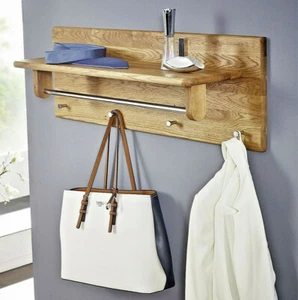 Massivholz Wandgarderobe 81cm Wildeiche geölt Flur hänge garderobe mit Hutablage - Bild 1 von 3