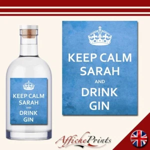 Personalisiertes Gin-Etikett Keep Calm Neuheit lustig maßgeschneiderter Aufkleber tolles Geschenk - Bild 1 von 1