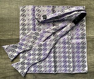 Unbranded Handmade Bow Tie & Pocket Square Set  - Purple & Gray - Gently Used