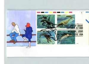 Hand Painted SEA CREATURES, # 1 of 1, Dolphin, Sea Otter, Killer Whale..... FDC - Picture 1 of 1