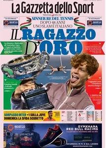 GAZZETTA DELLO SPORT IL RAGAZZO D’ORO Australian Open 29 Gennaio 2024 Sinner - Picture 1 of 1
