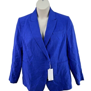 Mango Linen Blazer, Size XL, Dark Blue, RRP £89.99 - Picture 1 of 20