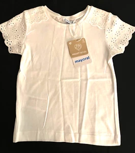 MAYORAL Top S/S con occhielli - Bianco - Nuovo con etichetta bambina 4 - Foto 1 di 3