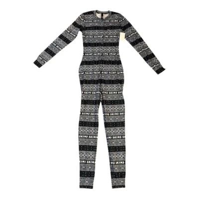 SKIMS Logo Plush Pointelle Henley Pajama Jumpsuit Black Size Large NWT - Image 1 of 4