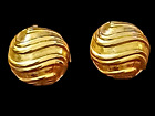 Vintage Paolo Gucci Gold Tone Round Wavy Striped Pattern Clip On Earring Signed
