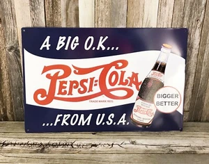 Pepsi Cola Big OK From USA Soda Pop Metal Tin Sign Vintage Style Decor Retro New - Picture 1 of 2