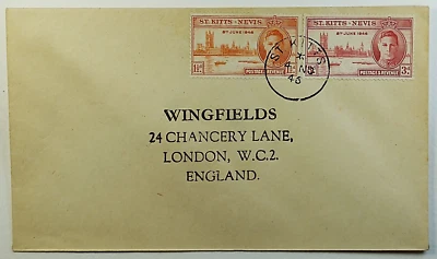 1946 FDC St. Kitts KGVI Peace Set to London England First  Day Cover SG #78-79 - Image 1 of 2